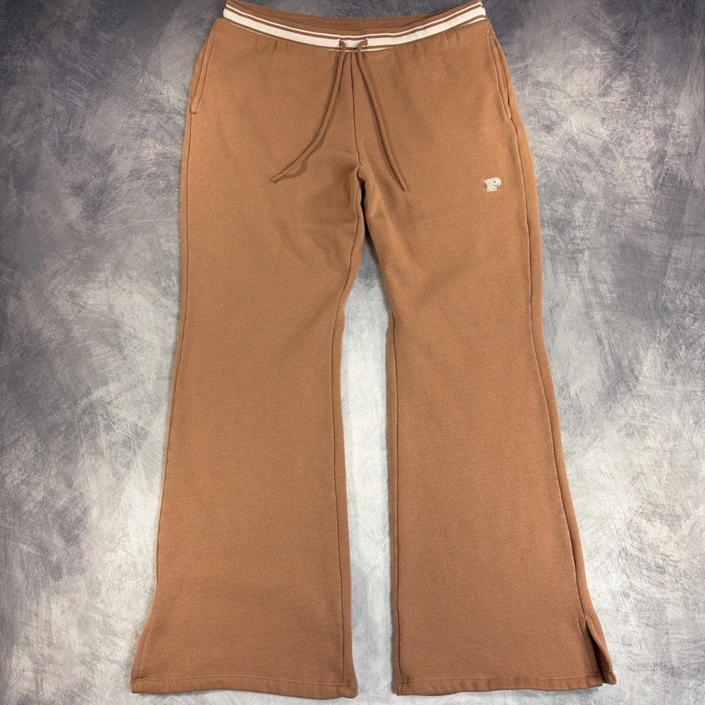 Pink Victoria's Secret Sweatpants Womens Large Brown Flare Leg Fleece Logo